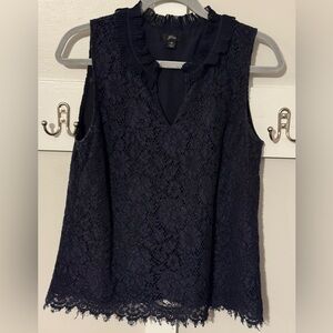 J-Crew Navy Sleeveless Top with Lace Overlay